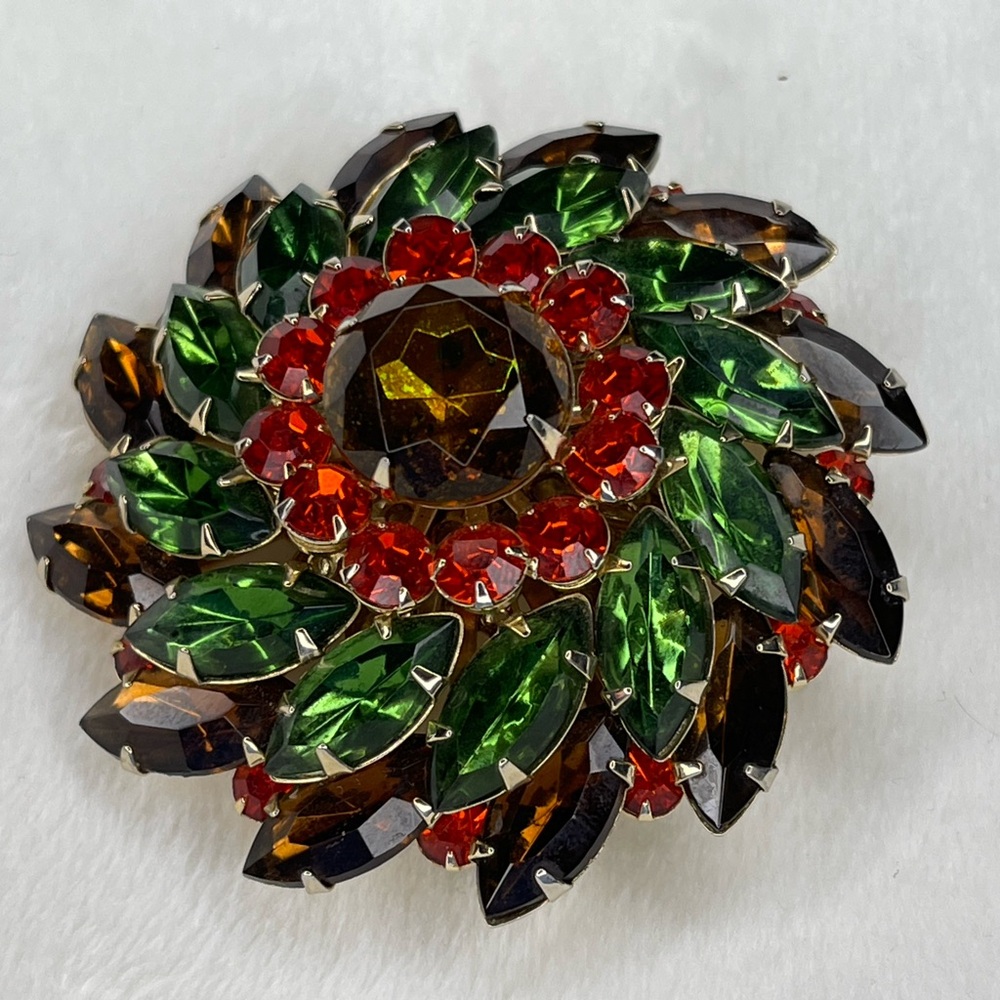 Vintage Floral Crystal Brooch